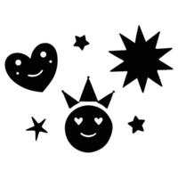 Cute Black and White Celestial Design with Smiling Faces vector