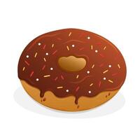 Delicious chocolate donut with colorful sprinkles on a white background vector