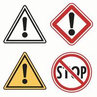 Collection of Warning and Prohibition Signs with Exclamation Marks and Stop Symbol vector