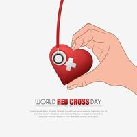 A hand with a heart and a stethoscope. Banner for World Red Cross Day vector
