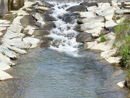 Clear rocky stream with flowing water in natural setting photo