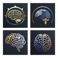 Modern Brain Logo Set Abstract Intelligence and Technology Concept Icons vector