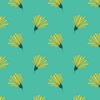 Seamless pattern with dandelion flowers, stylized doodle drawings of dandelion buds. Spring vibe. On blue background. vector
