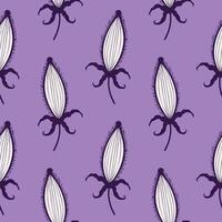Thistle Carduus pattern on lilac background, stylized doodle drawing, botanical background with seed pods. vector