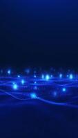 Flowing field of blue particles forming smooth digital waves in vertical format. Ideal for tech visuals, TikTok edits, motion design, and VJ loops. 4K seamless animation. video