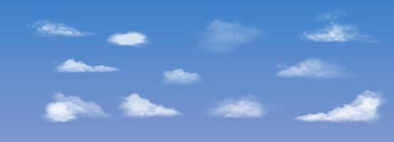 Serene illustration of fluffy white clouds against clear blue sky. Ideal for weather themes or peaceful backgrounds. Perfectly suited for designs with copy space. vector