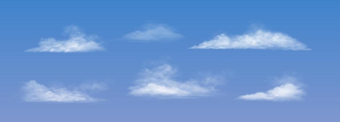 Digital illustration of fluffy clouds in clear blue sky creating calm serene atmosphere perfect for backgrounds wallpapers or relaxation visuals with copy space