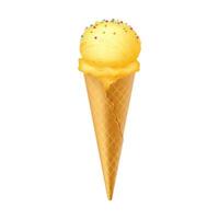 Illustration of yellow ice cream cone with colorful sprinkles isolated on white background. Perfect for summer themes and dessert promotions. Bright and cheerful. vector