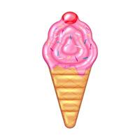 Illustration of pink ice cream cone with sprinkles and cherry on white background. Bright and playful design excellent for summer themes and dessert promotions. vector