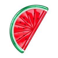 Illustration of vibrant watermelon slice inflatable float in shades of red and green depicting summer fun and relaxation on white background. Suitable for beach and pool enthusiasts. vector