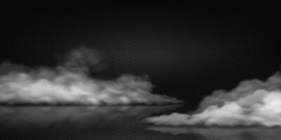 Realistic smoke on floor effect in black and white with background for digital projects. This ethereal mist is perfect for atmospheric designs and overlays with copy space. vector