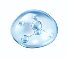 Blue bubble contains collagen molecule realistic illustration. Molecular structure of moisturizing element 3d object on white vector