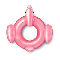 Bright pink flamingo pool float in shiny material provides playful summer vibe. Perfect for pool parties and beach holidays. Captured against clean white background emphasizing vibrant color. vector