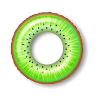 Illustration of kiwi fruit shaped inflatable ring in vibrant green tones representing summer fun pool accessory. Perfect for pool parties swim events against plain white background. vector