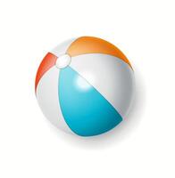 Vibrant beach ball with orange blue and white panels symbolizes summer fun against plain backdrop. Perfect for both digital and print designs requiring playful theme. vector