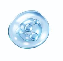 Collagen molecules from spheres in double bubbles realistic illustration. Advertising of moisturizing cosmetic product 3d object on white vector