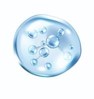 Microscopic collagen molecules in blue bubble realistic illustration. Atomic structure of element 3d object on white background vector