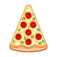 illustration of inflatable pool floats pepperoni pizza slice with cheese, mushrooms, olives, and basil leaves on white background. Perfect for foodrelated projects, menus, and advertisements. vector