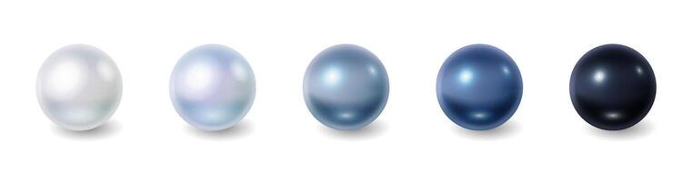 Illustration of five pearls in gradient shades from white to black displaying elegance and luxury on white background. Ideal for jewelry design and decoration with copy space. vector