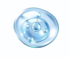 Blue collagen molecule floating in aqua bubbles realistic illustration. Molecular structure of cosmetic element 3d object on white vector