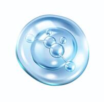blue collagen molecules in water drops realistic illustration. Visually appealing cosmetic concept 3d object on white vector