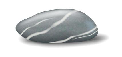Realistic illustration of a smooth gray stone with white veins and shadow. Digital rendering showcases intricate patterns in neutral tones for nature themes. vector