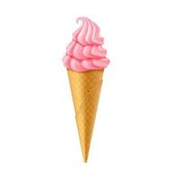 Vibrant pink soft serve ice cream swirled atop golden waffle cone. Bright appetizing treat perfect for summer vibes. Isolated on clean white background for freshness. vector