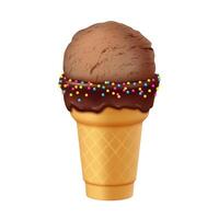 Chocolate ice cream cone with colorful sprinkles on top presented on a plain white background. Perfect for illustrating dessert menus summer treats ice cream shops and food blogs. vector