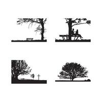 Tree and bench silhouette set with romantic and memorial scenes. vector