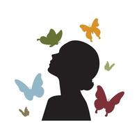 Girl silhouette with colorful butterflies. vector