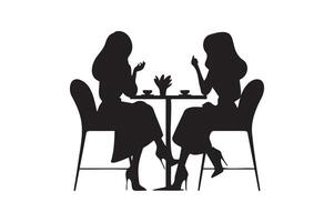 Silhouette of two women enjoying coffee at a cafe table. vector