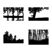 Tree and forest silhouette set with nature scenes. vector