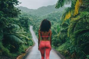 The Enchanting Journey A Woman in Magenta Leggings photo
