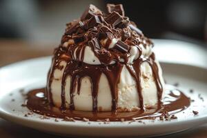Decadent Chocolate Waterfall Over Fluffy Dessert Tempts Taste Buds photo