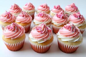 Fourteen Delectable Cupcakes Arranged in Perfectly Sweet Rows photo