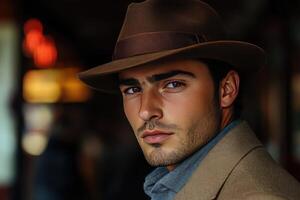 Man wearing a brown hat photo