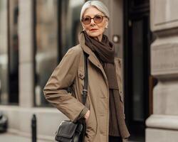 Elegantly Effortless A Sophisticated Lady in Khaki Windbreaker photo