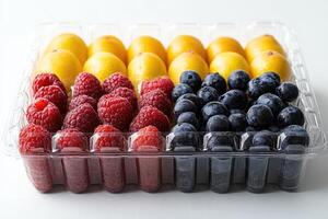 Vibrant Display Fresh Fruits in Transparent Plastic Packaging photo