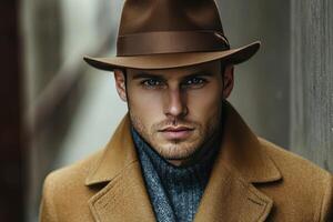 A man in a brown hat and coat photo