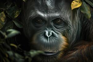 An oranguel is looking into the camera photo