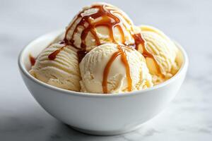 Simple Elegance Vanilla Ice Cream with Caramel Drizzle photo