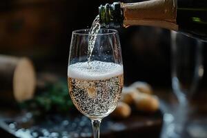 A glass of champagne being poured into a glass photo