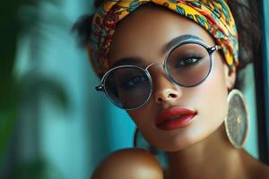 Beautiful woman with glasses and headband photo