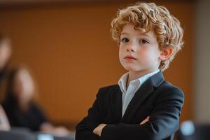 Dedicated Boy in Black Loafers Excels at Engaging Seminar photo