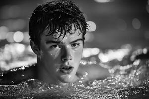 A young man is swimming in the water photo