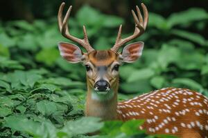 Majestic WhiteTailed Deer in Serene Emerald Greenery photo