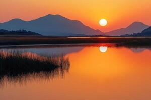 Sunset over the lake photo