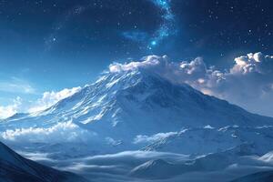 A mountain with snow and stars above it photo