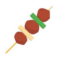 Chicken Skewer with Green Onion Flat Illustration. Clean Icon Design Element on Isolated White Background vector