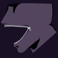 A half head with mouth made from a zipper, Purple head illustration, suitable for stories and horror posters and character design, good for profile picture and avatar and web design and AI characters vector
